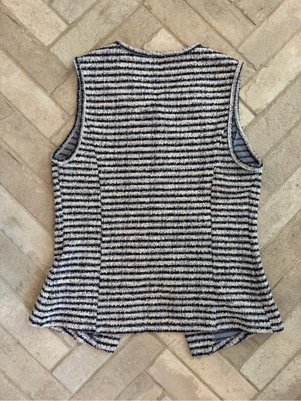 Starlet Navy Blue White Bouclé Vest Metallic Thread Open Front Sleeveless Blazer - Picture 6 of 6